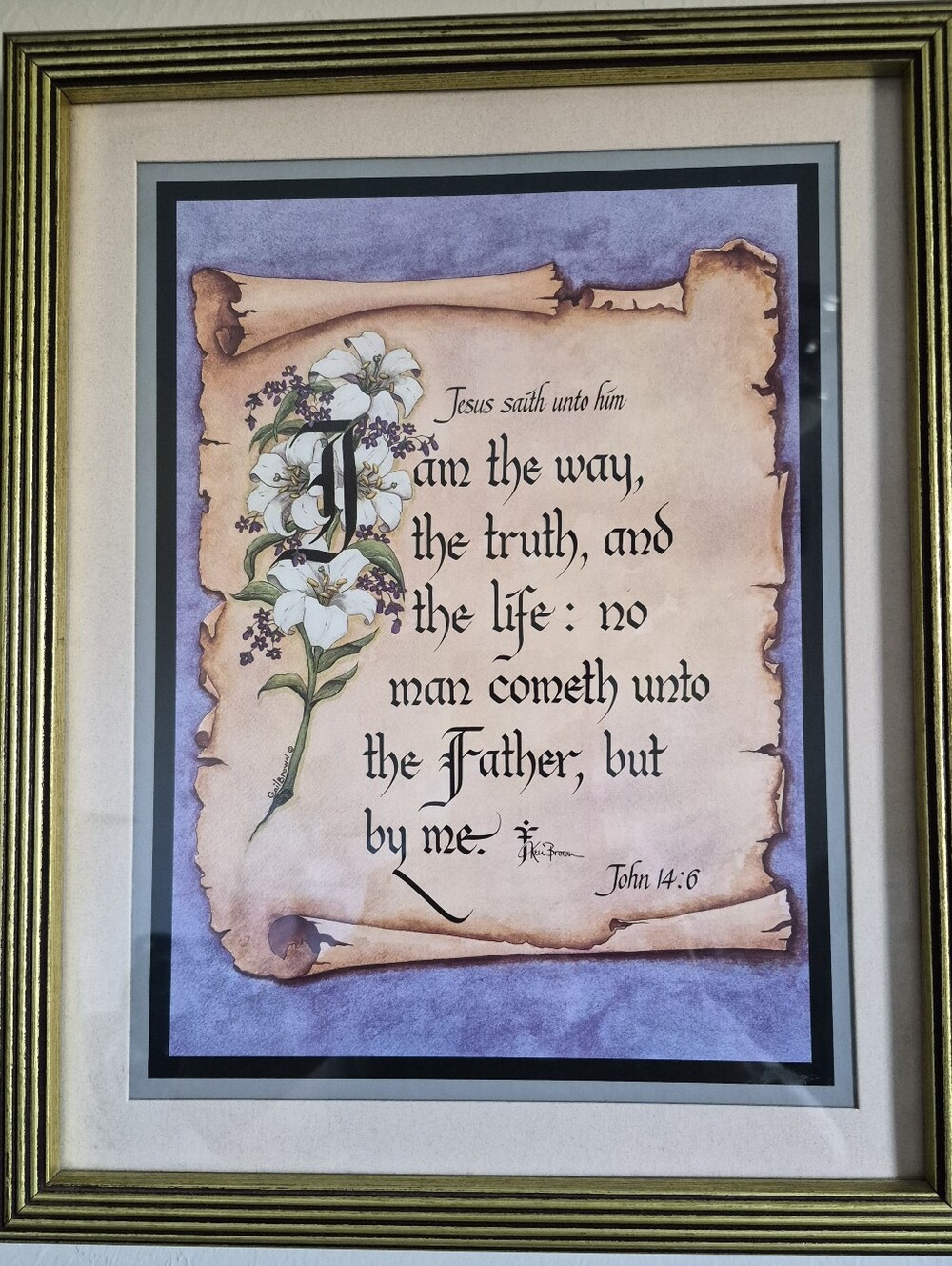 Framed Scripture Wall Art with White Lilies - Inspirational Home Decor